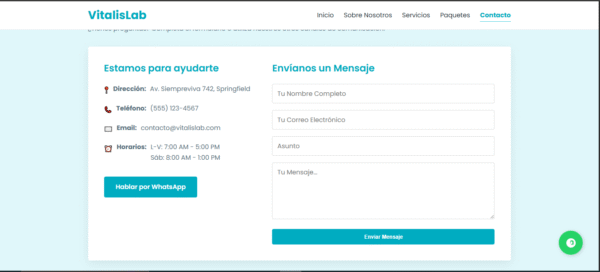 Plantilla Web Laboratorio Clínico : Paquetes y Horarios (HTML/CSS Adaptable)