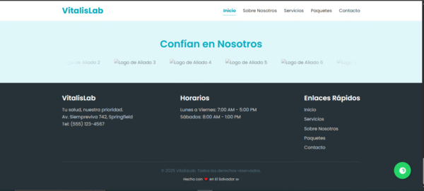 Plantilla Web Laboratorio Clínico : Paquetes y Horarios (HTML/CSS Adaptable)