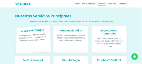 Plantilla Web Laboratorio Clínico : Paquetes y Horarios (HTML/CSS Adaptable)