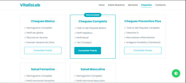 Plantilla Web Laboratorio Clínico : Paquetes y Horarios (HTML/CSS Adaptable)